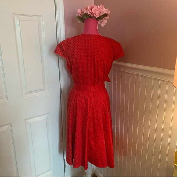 Retro Style Red Black Polka Dot Cap Sleeve A-Line Modest Dress size XL - Picture 10 of 10